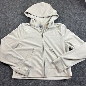 JUICY COUTURE Women’s White Velvet Velour Full Zip Hooded Sweatshirt size: Large
